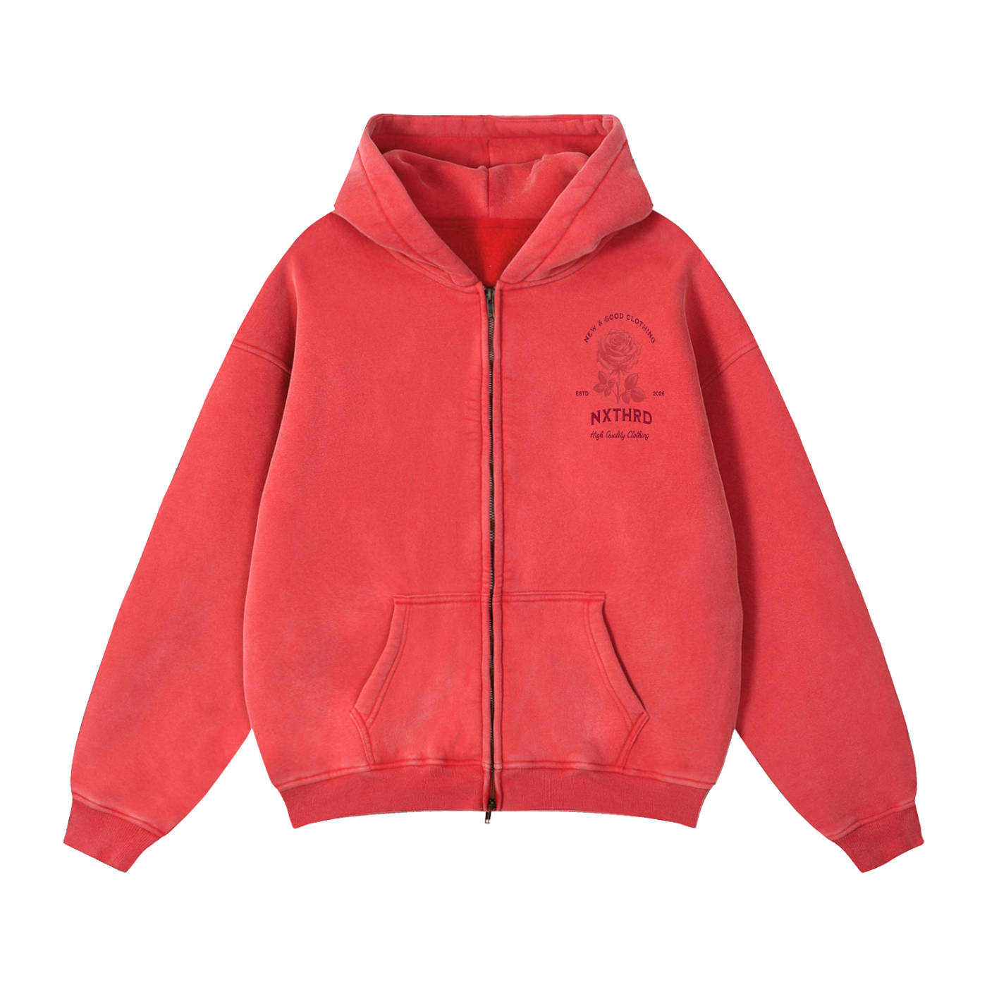 NXTHRD Rose Zip-Through Boxy Fleece Hoodie