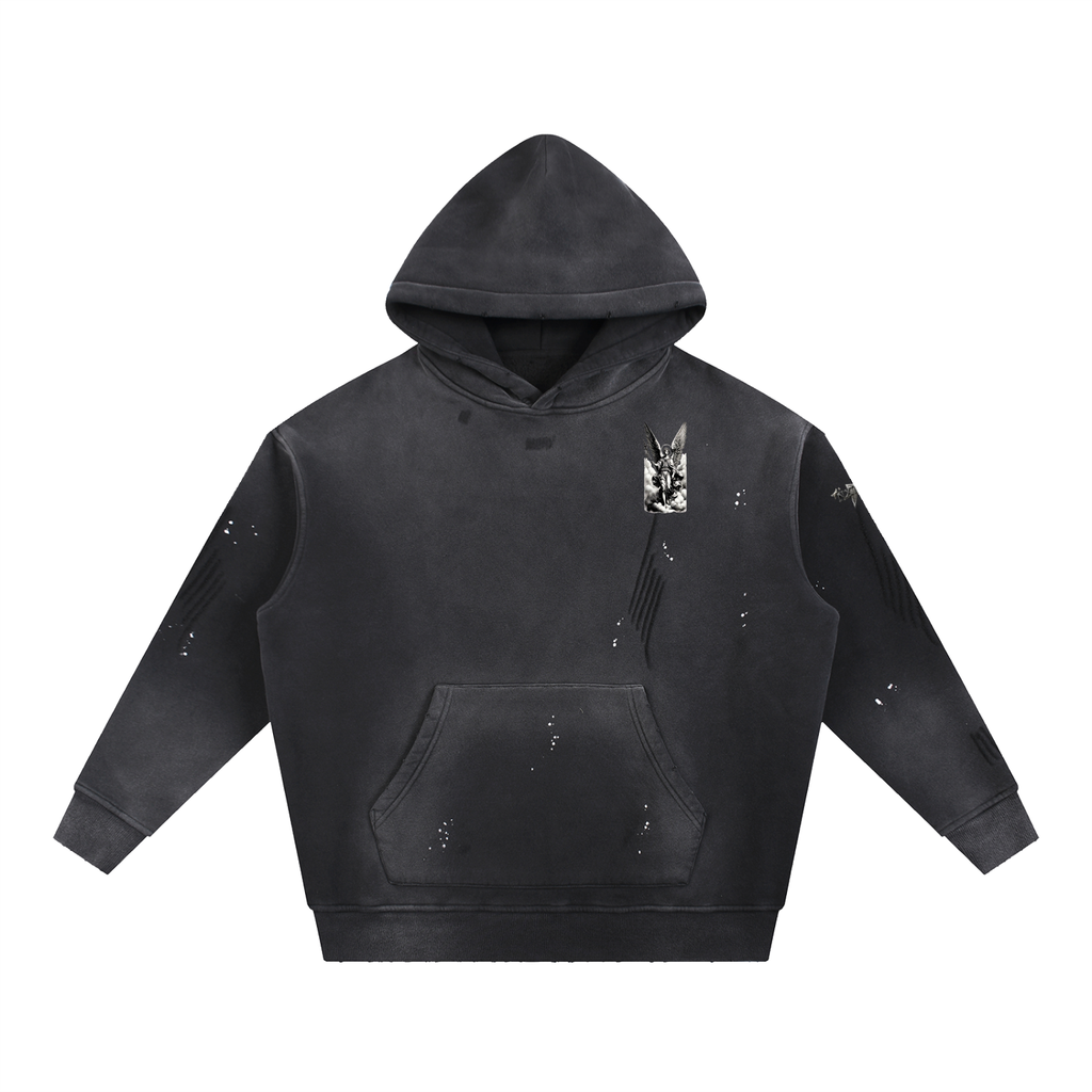 NXTHRD Angel Vintage Washed Frayed Fleece Hoodie