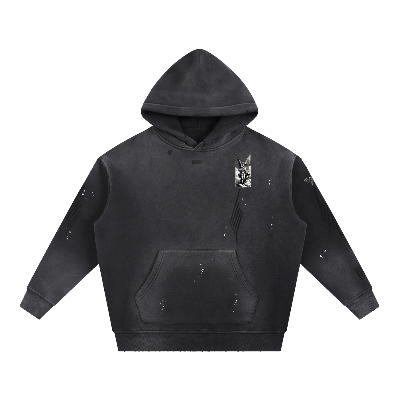 NXTHRD Angel Vintage Washed Frayed Fleece Hoodie