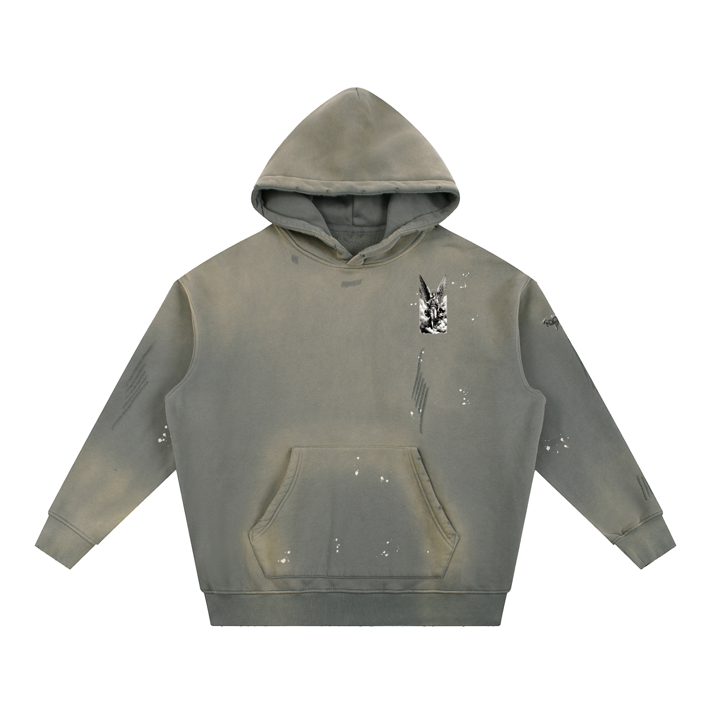 NXTHRD Angel Vintage Washed Frayed Fleece Hoodie