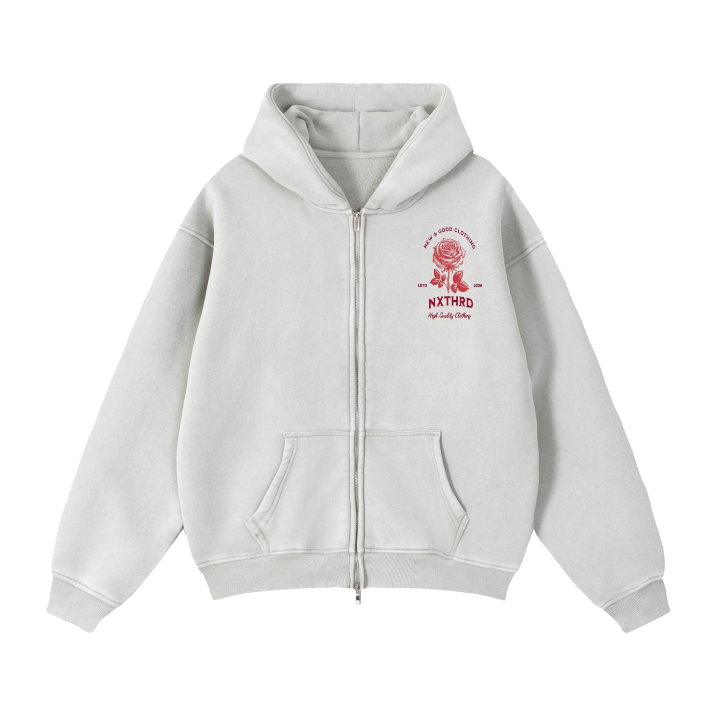 NXTHRD Rose Zip-Through Boxy Fleece Hoodie