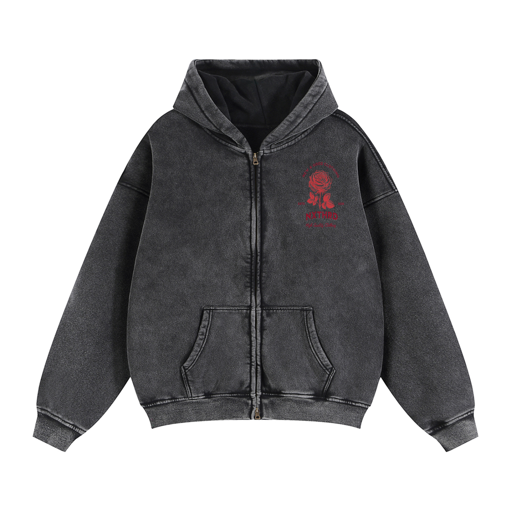NXTHRD Rose Zip-Through Boxy Fleece Hoodie