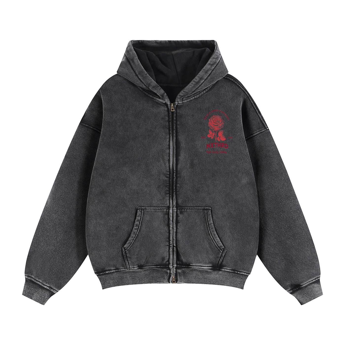 NXTHRD Rose Zip-Through Boxy Fleece Hoodie