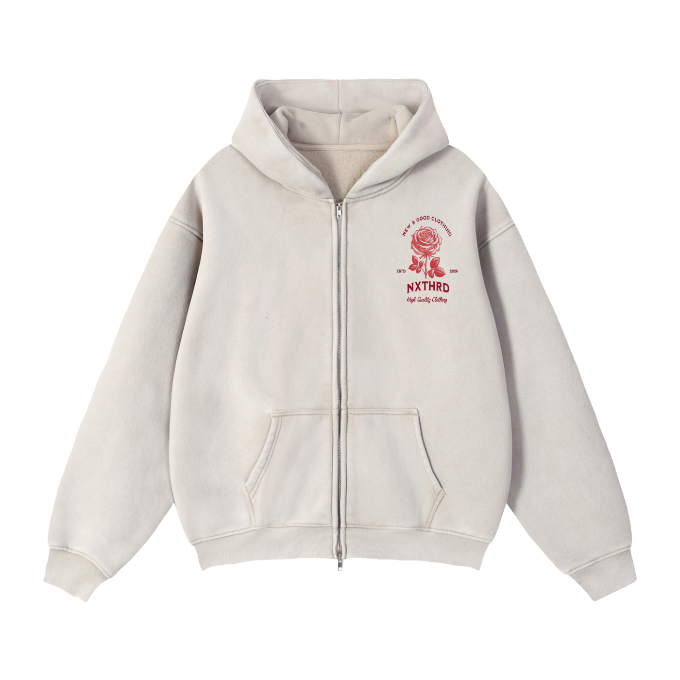 NXTHRD Rose Zip-Through Boxy Fleece Hoodie