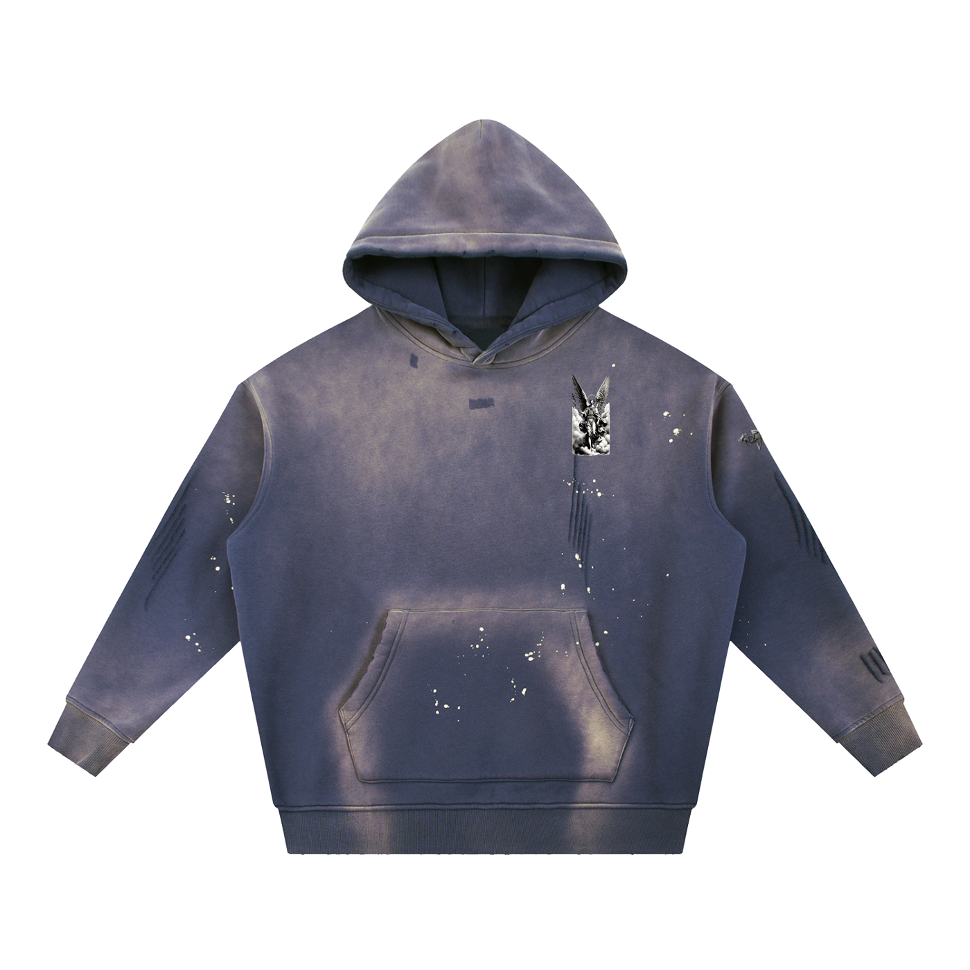 NXTHRD Angel Vintage Washed Frayed Fleece Hoodie